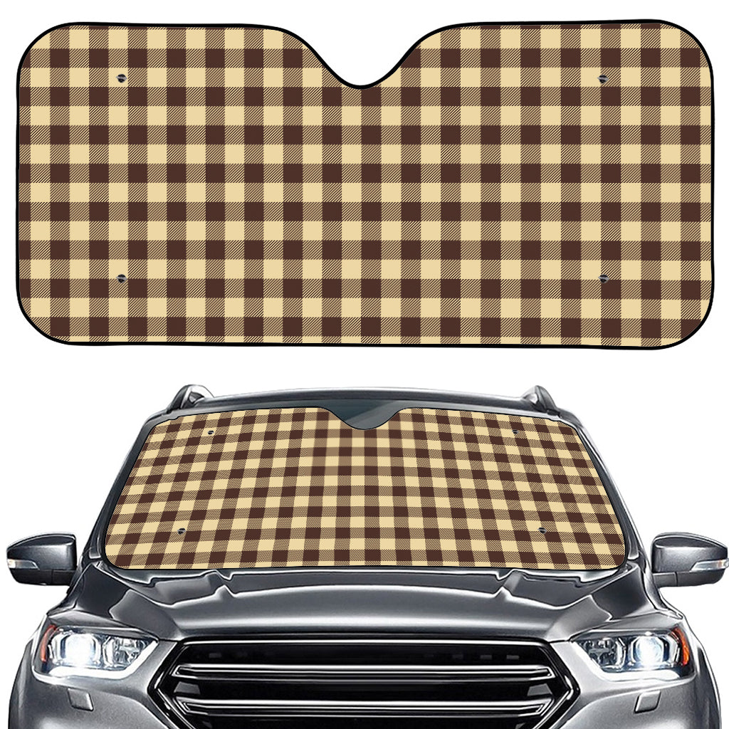 Brown And Beige Buffalo Check Print Car Windshield Sun Shade