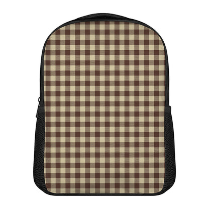 Brown And Beige Buffalo Check Print Casual Backpack
