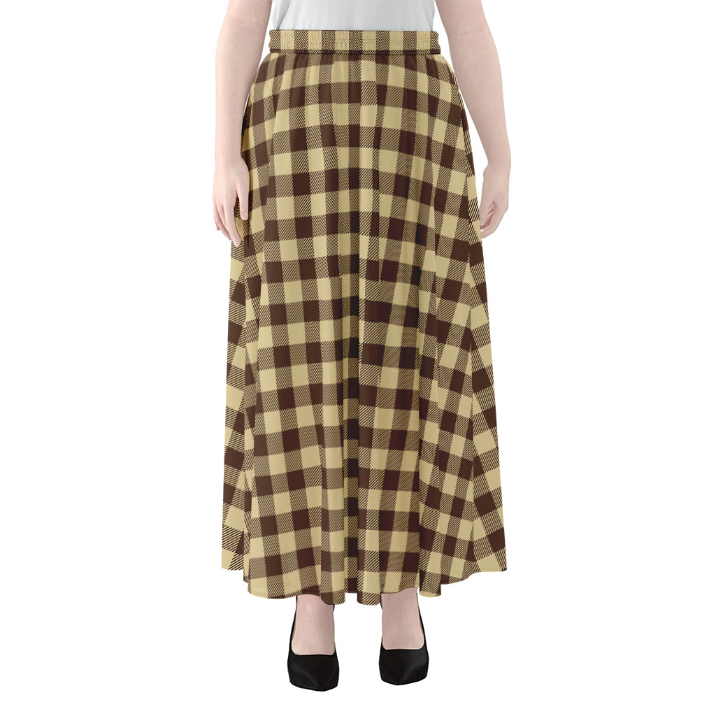 Brown And Beige Buffalo Check Print Chiffon Maxi Skirt
