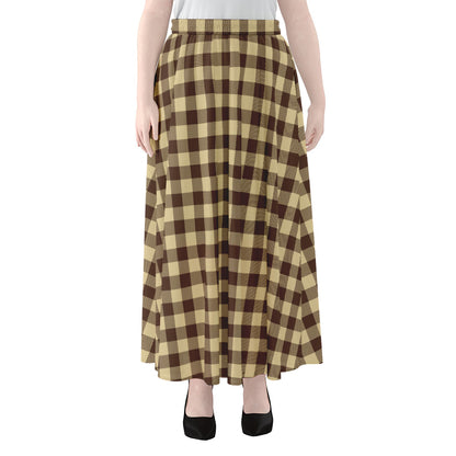 Brown And Beige Buffalo Check Print Chiffon Maxi Skirt