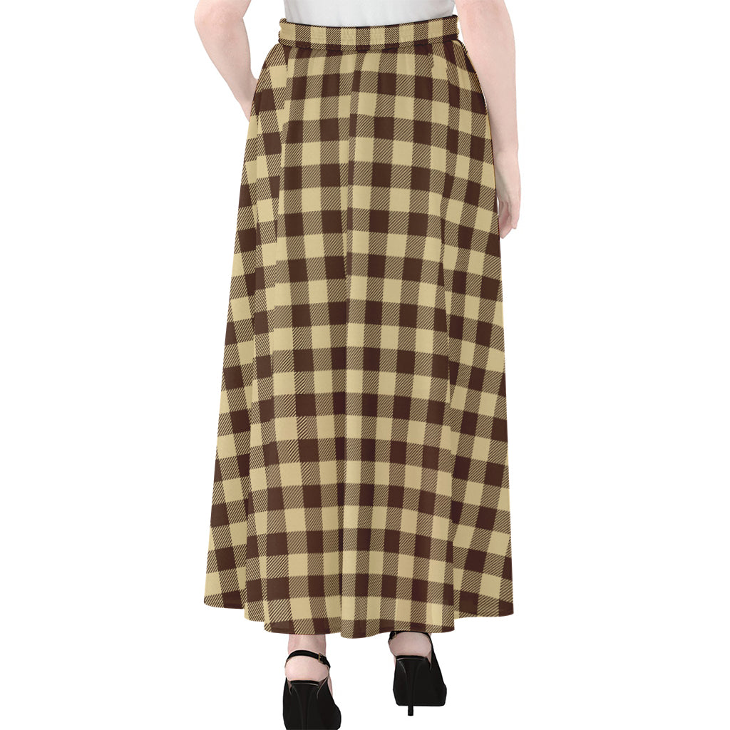 Brown And Beige Buffalo Check Print Chiffon Maxi Skirt