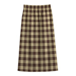 Brown And Beige Buffalo Check Print Cotton Front Slit Maxi Skirt