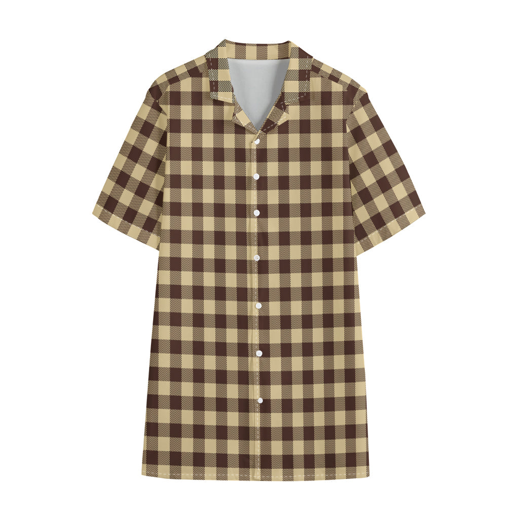 Brown And Beige Buffalo Check Print Cotton Hawaiian Shirt