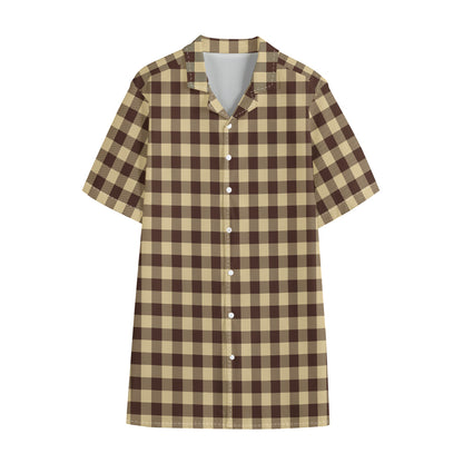 Brown And Beige Buffalo Check Print Cotton Hawaiian Shirt