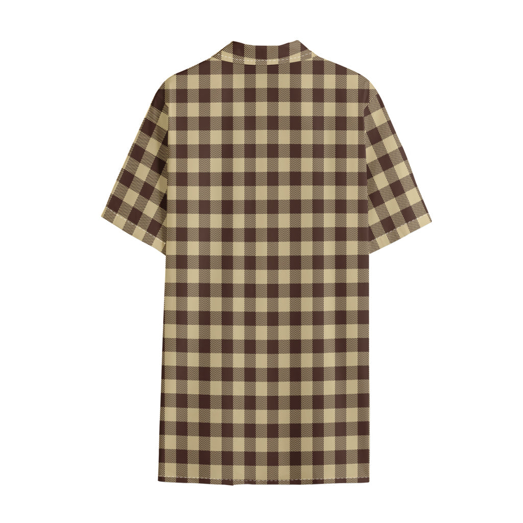 Brown And Beige Buffalo Check Print Cotton Hawaiian Shirt