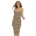 Brown And Beige Buffalo Check Print Cross Back Cami Dress