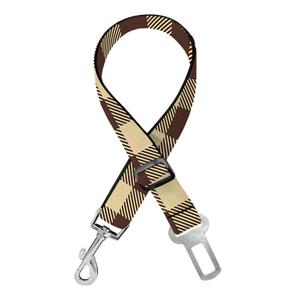 Brown And Beige Buffalo Check Print Dog Seat Belt