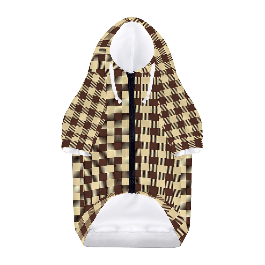 Brown And Beige Buffalo Check Print Dog Zip Up Hoodie