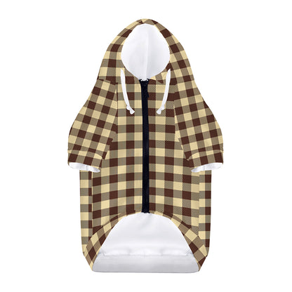 Brown And Beige Buffalo Check Print Dog Zip Up Hoodie