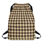 Brown And Beige Buffalo Check Print Drawstring Backpack
