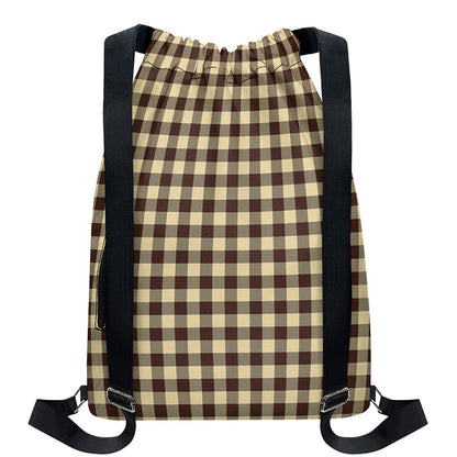 Brown And Beige Buffalo Check Print Drawstring Backpack
