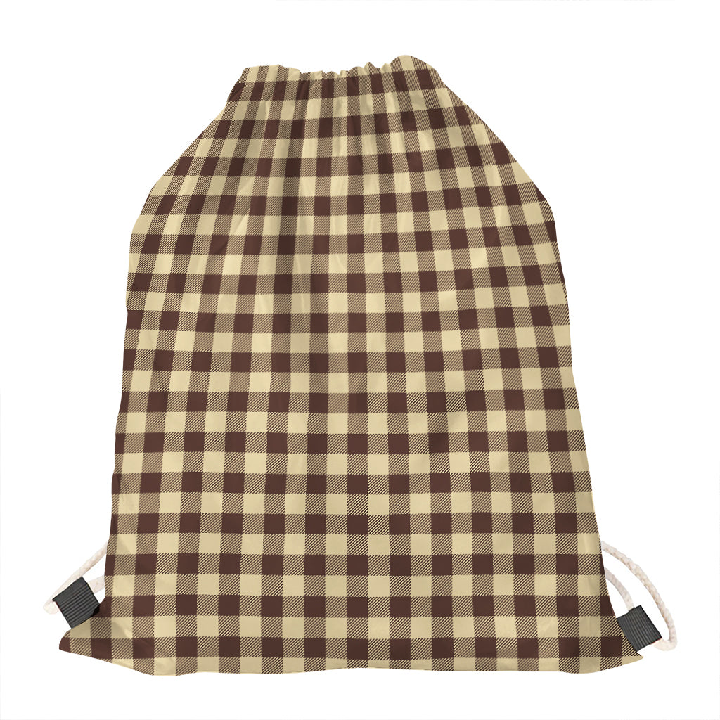 Brown And Beige Buffalo Check Print Drawstring Bag