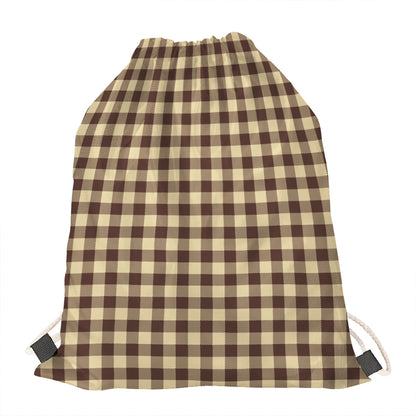 Brown And Beige Buffalo Check Print Drawstring Bag