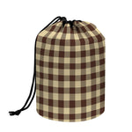 Brown And Beige Buffalo Check Print Drawstring Makeup Bag