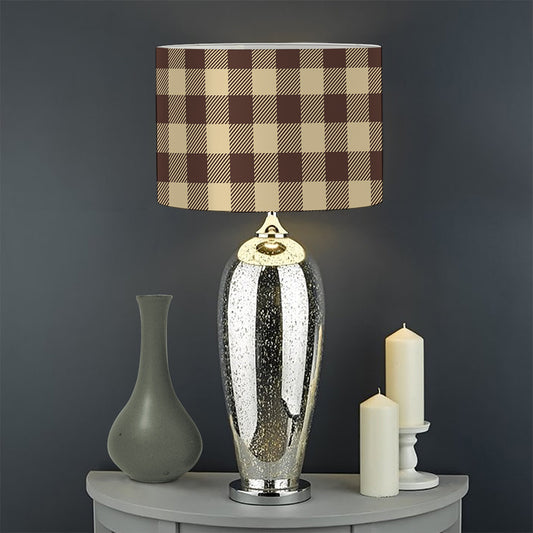 Brown And Beige Buffalo Check Print Drum Lamp Shade
