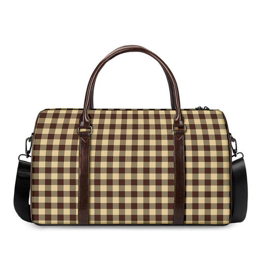 Brown And Beige Buffalo Check Print Duffle Bag