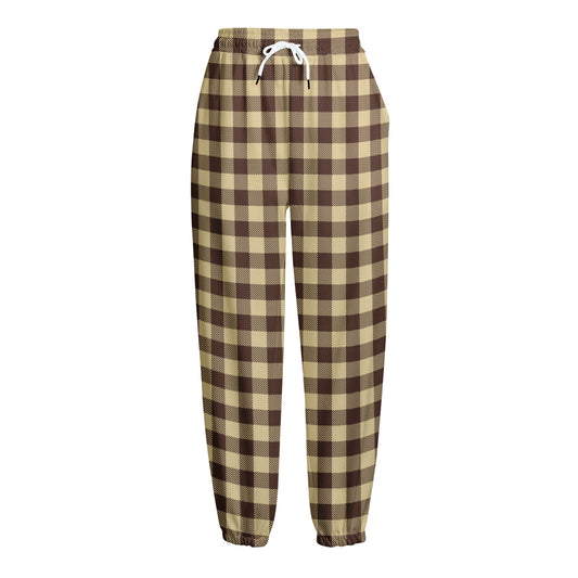 Brown And Beige Buffalo Check Print Fleece Lined Knit Pants