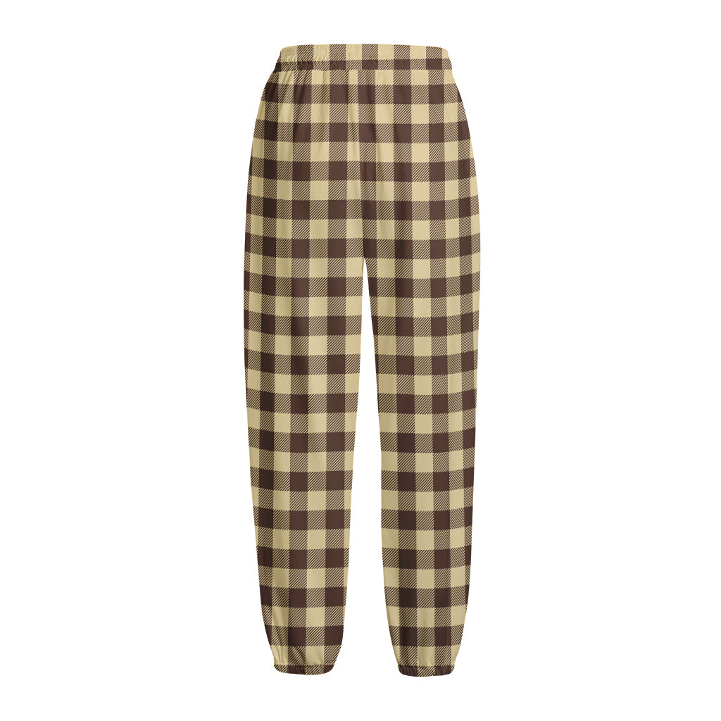Brown And Beige Buffalo Check Print Fleece Lined Knit Pants