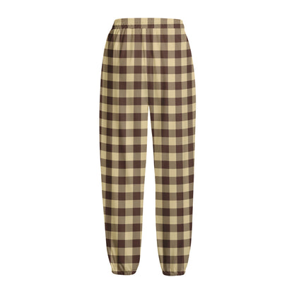 Brown And Beige Buffalo Check Print Fleece Lined Knit Pants