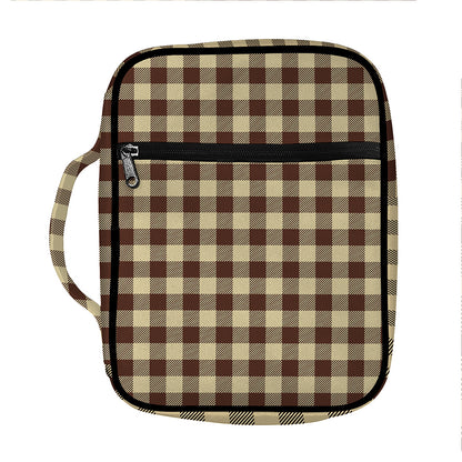 Brown And Beige Buffalo Check Print Front Pocket Bible Bag