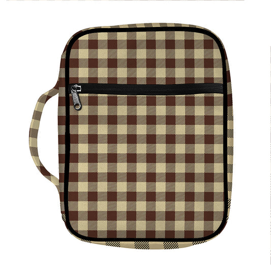 Brown And Beige Buffalo Check Print Front Pocket Bible Bag