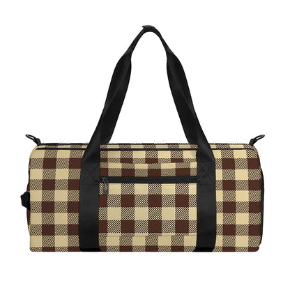 Brown And Beige Buffalo Check Print Gym Bag
