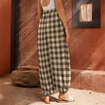 Brown And Beige Buffalo Check Print Harem Pants