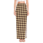 Brown And Beige Buffalo Check Print High Slit Maxi Skirt