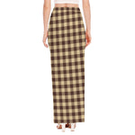 Brown And Beige Buffalo Check Print High Slit Maxi Skirt