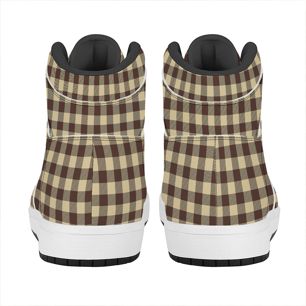 Brown And Beige Buffalo Check Print High Top Leather Sneakers