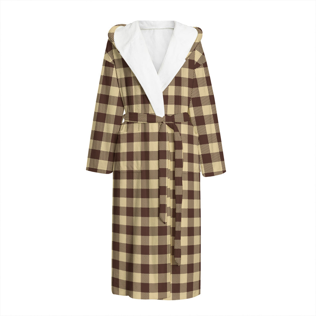 Brown And Beige Buffalo Check Print Hooded Bathrobe