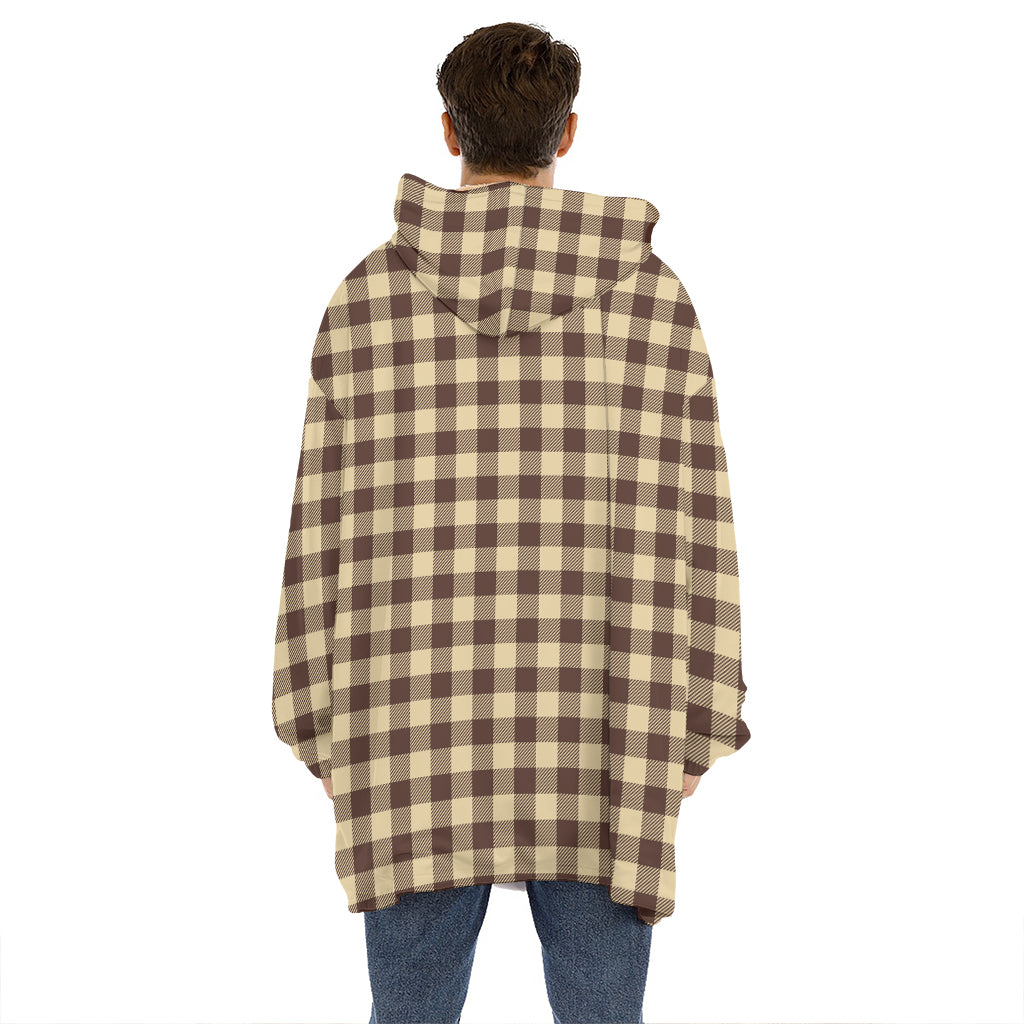 Brown And Beige Buffalo Check Print Hoodie Blanket
