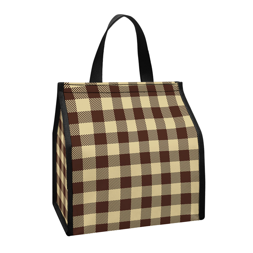 Brown And Beige Buffalo Check Print Insulated Lunch Tote