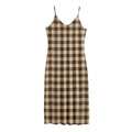 Brown And Beige Buffalo Check Print Jersey Midi Cami Dress