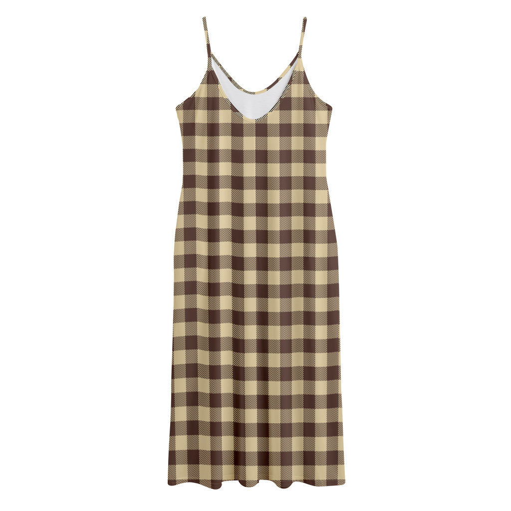 Brown And Beige Buffalo Check Print Jersey Midi Cami Dress