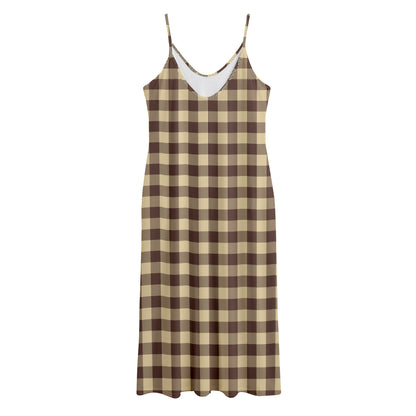 Brown And Beige Buffalo Check Print Jersey Midi Cami Dress