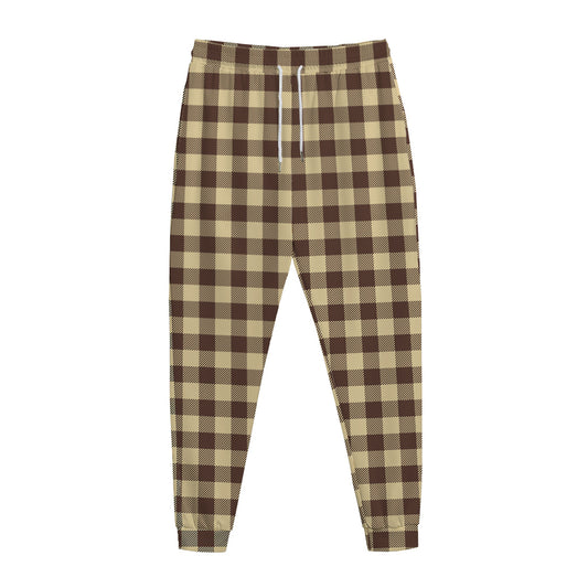 Brown And Beige Buffalo Check Print Jogger Pants