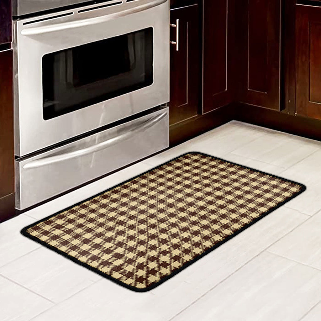 Brown And Beige Buffalo Check Print Kitchen Mat
