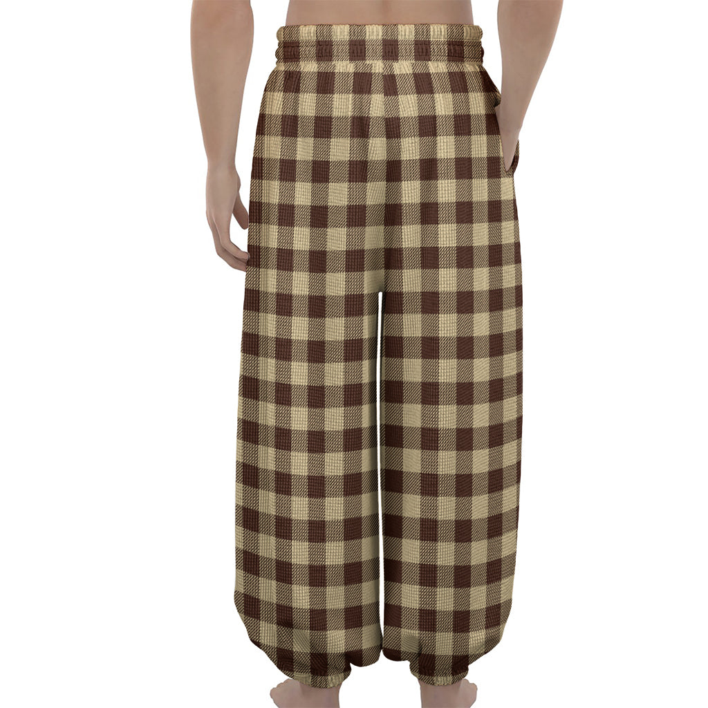 Brown And Beige Buffalo Check Print Lantern Pants