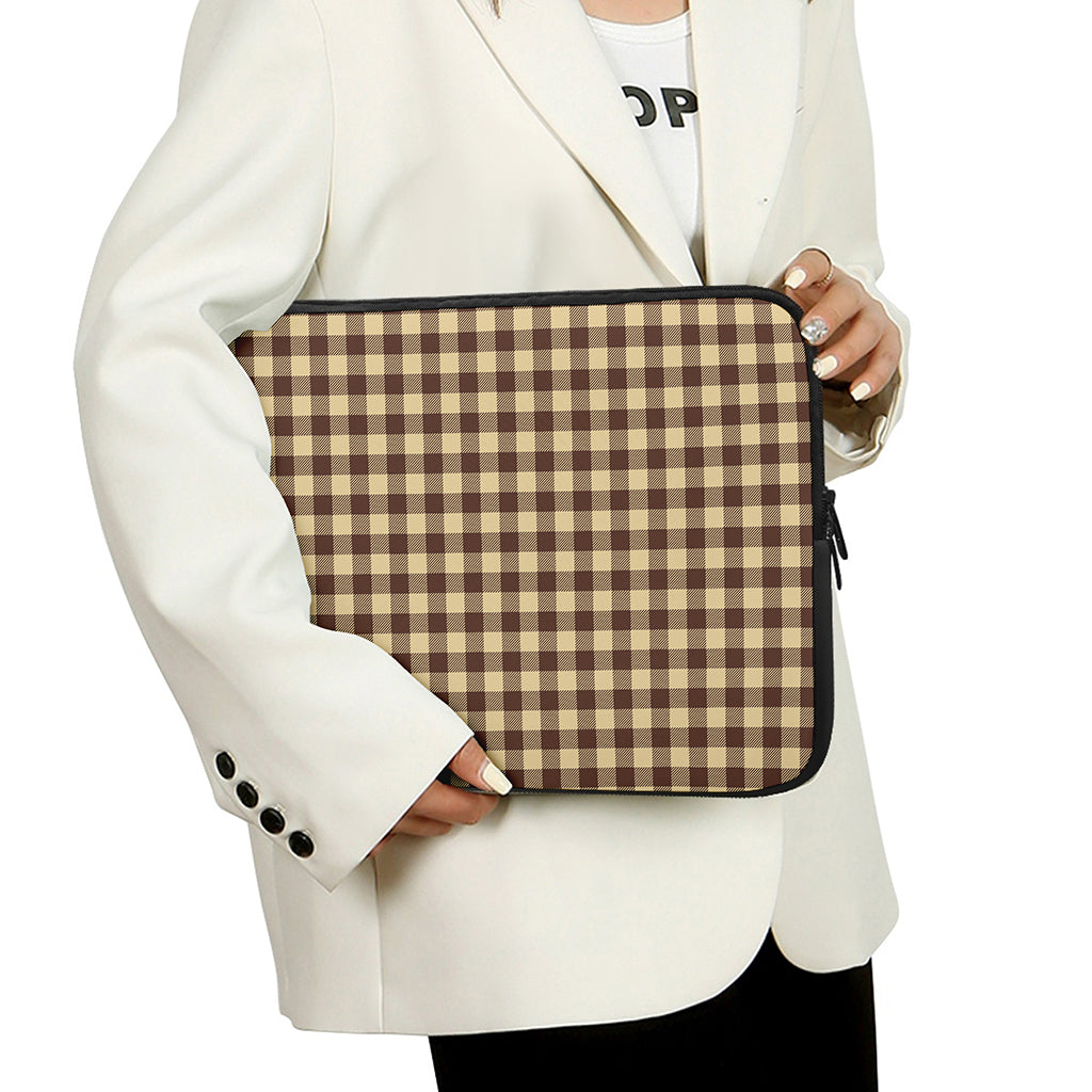 Brown And Beige Buffalo Check Print Laptop Sleeve