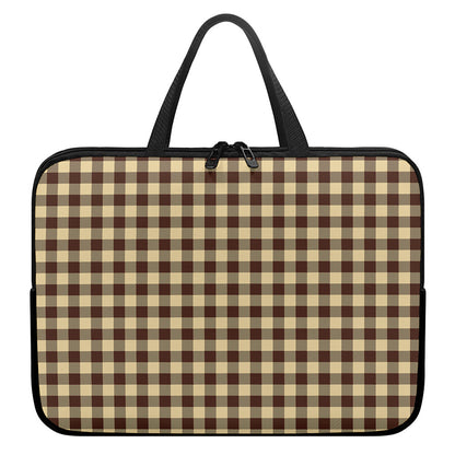 Brown And Beige Buffalo Check Print Laptop Sleeve With Handle