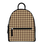 Brown And Beige Buffalo Check Print Leather Backpack