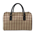 Brown And Beige Buffalo Check Print Leather Duffel Bag