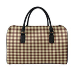 Brown And Beige Buffalo Check Print Leather Duffle Bag