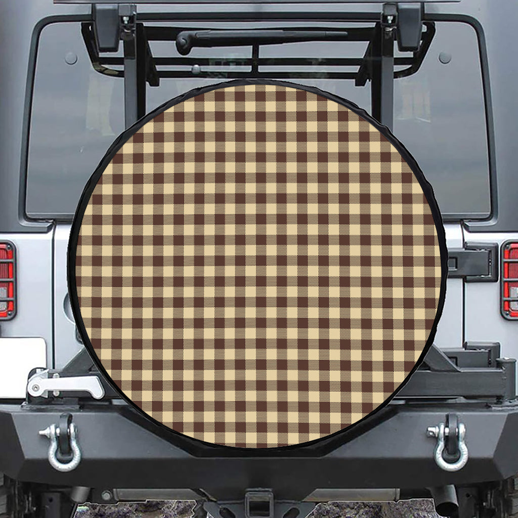 Brown And Beige Buffalo Check Print Leather Spare Tire Cover