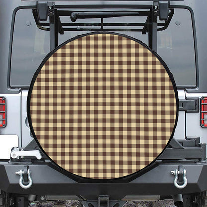 Brown And Beige Buffalo Check Print Leather Spare Tire Cover
