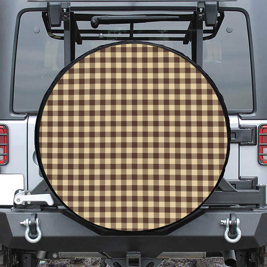 Brown And Beige Buffalo Check Print Leather Spare Tire Cover