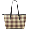 Brown And Beige Buffalo Check Print Leather Tote Bag With Zipper
