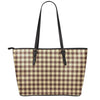 Brown And Beige Buffalo Check Print Leather Tote Bag