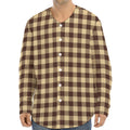 Brown And Beige Buffalo Check Print Long Sleeve Baseball Jersey